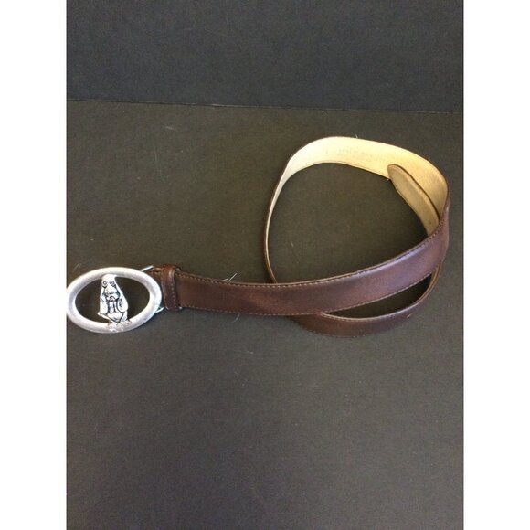 Vintage Hush Puppies Dog Buckle Genuine Leather Belt Brown Adjustable RARE main image 8